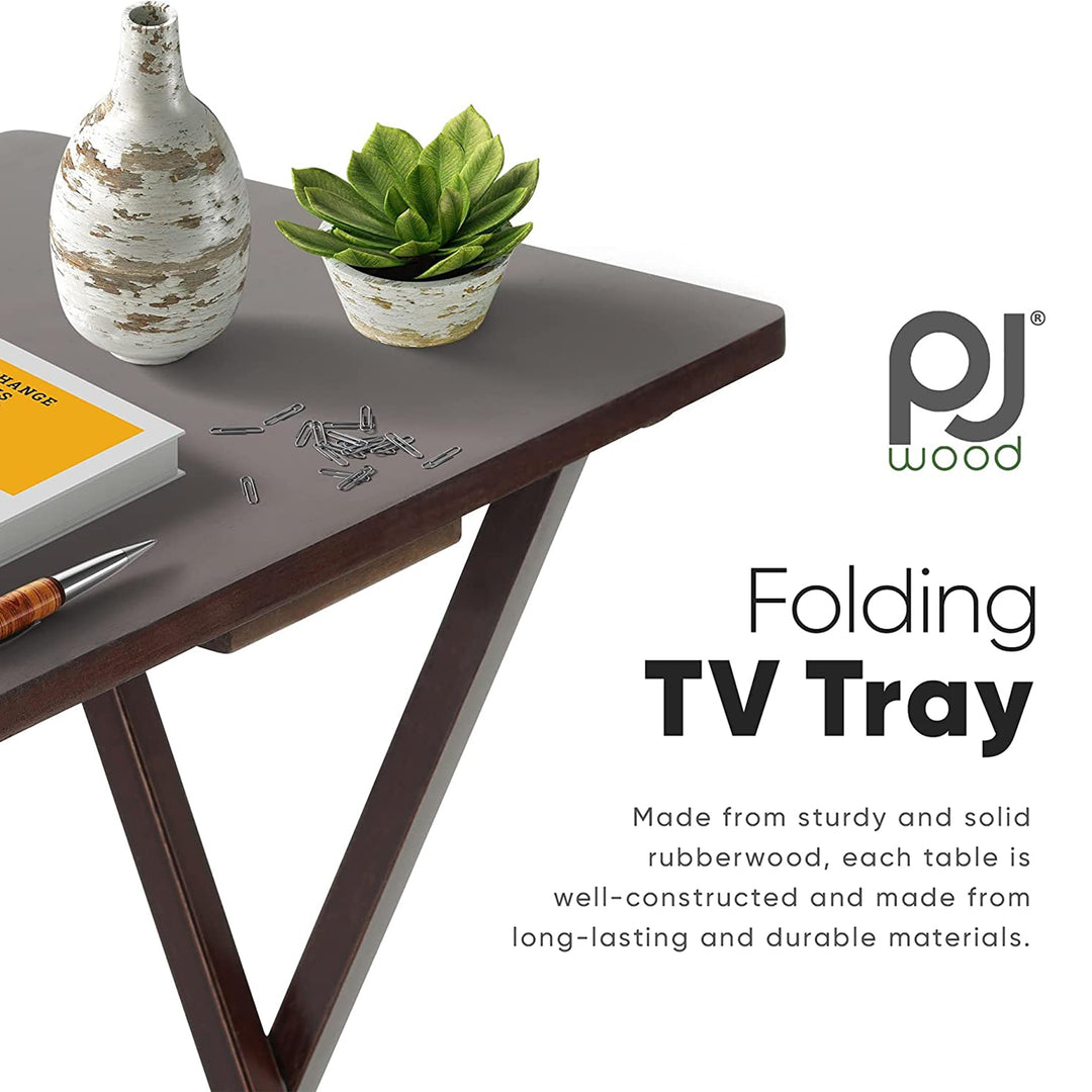 PJ Wood Folding TV Snack Tray Folding Table Desk Stand, Espresso Brown, Set of 2