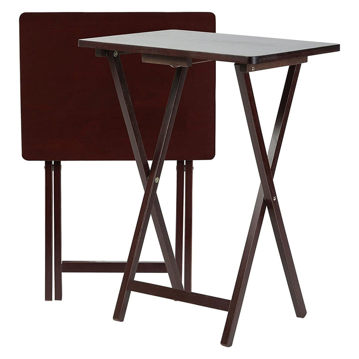 PJ Wood TV Snack Tray Folding Table Desk Stand, Espresso Brwn Set of 2(Open Box)