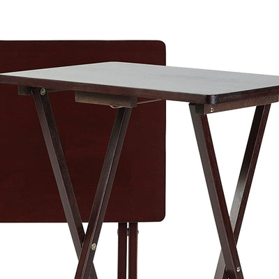 PJ Wood Folding TV Snack Tray Folding Table Desk Stand, Espresso Brown, Set of 2