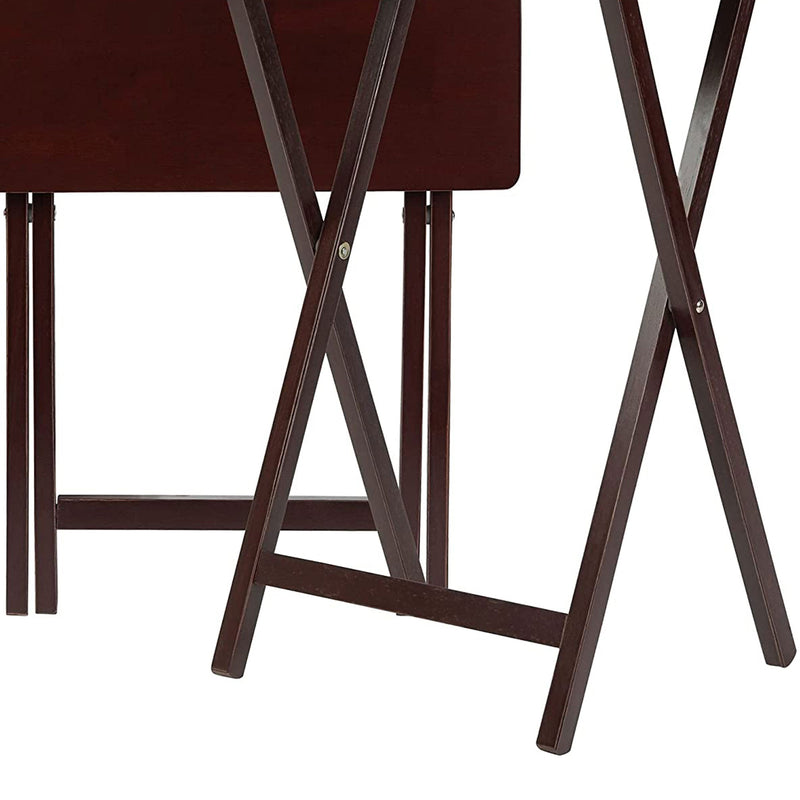 PJ Wood Folding TV Snack Tray Folding Table Desk Stand, Espresso Brown, Set of 2