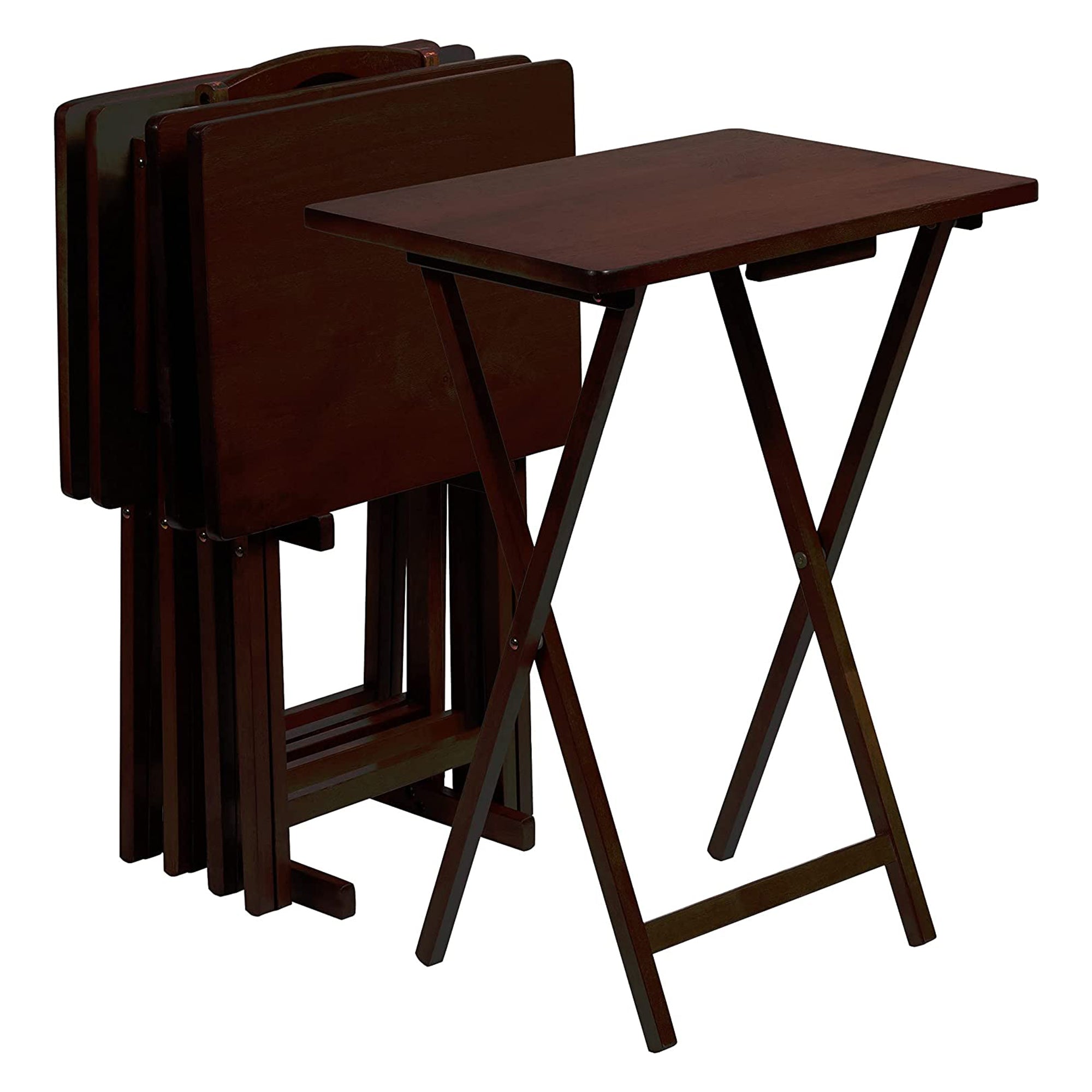 Folding TV Tray Tables with Compact Storage Rack, Espresso, 5 Piece Set (Used) - VMInnovations