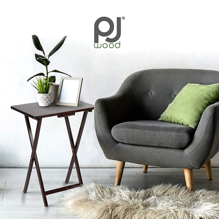 PJ Wood Folding TV Tray Tables with Compact Storage Rack, Espresso (Open Box)