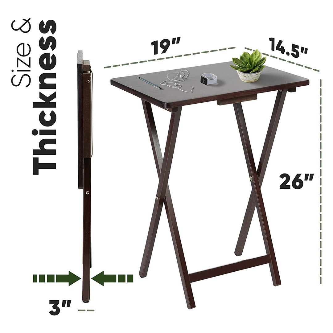 PJ Wood Folding TV Tray Tables w/Compact Storage Rack, Espresso, 5 Pc(For Parts) - VMInnovations