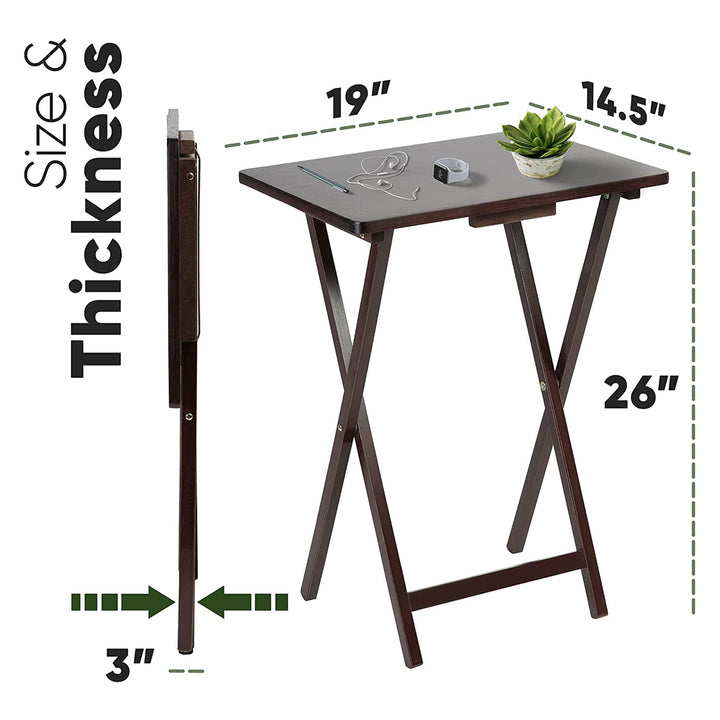PJ Wood Folding TV Tray Tables w/Compact Storage Rack, Espresso, 5 Pc(For Parts) - VMInnovations