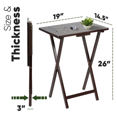 PJ Wood Folding TV Tray Tables W/Compact Storage Rack, Espresso, 5 Pc (Open Box)