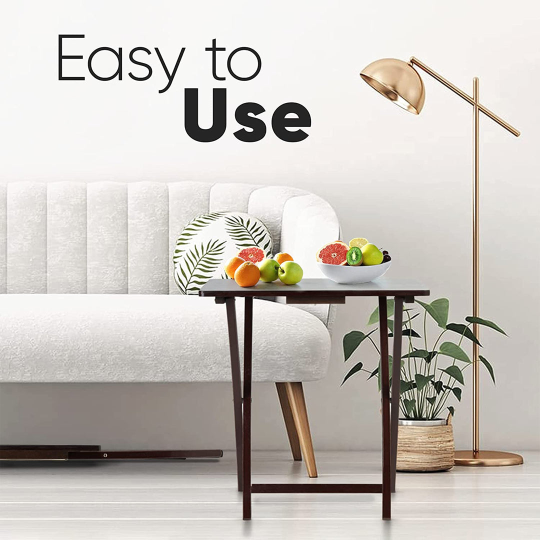 PJ Wood Folding TV Tray Tables w/Compact Storage Rack, Espresso, 5 Pc(For Parts) - VMInnovations