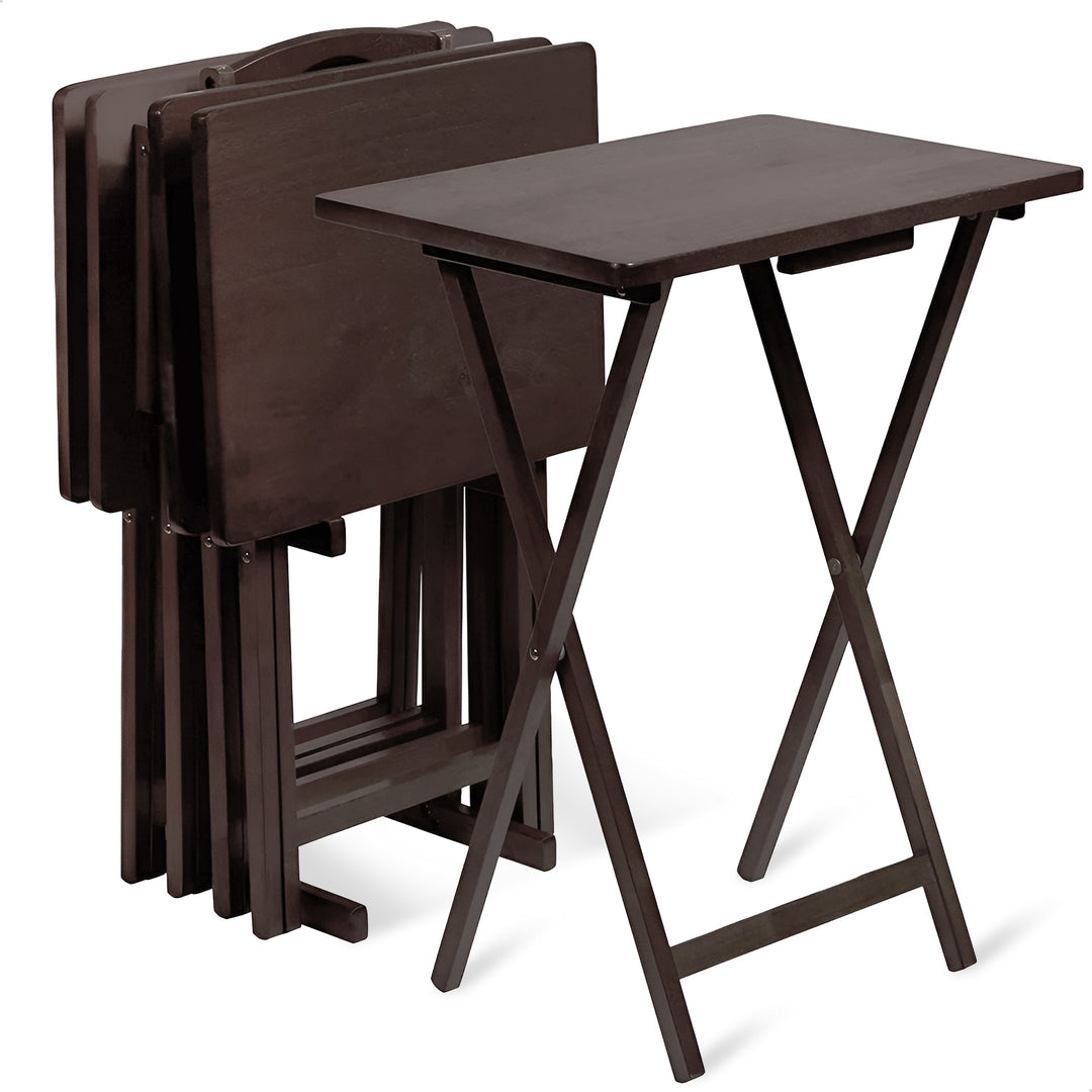 PJ Wood Folding TV Tray Tables w/Compact Storage Rack, Espresso, 5 Pc(For Parts)