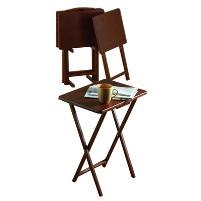 Folding TV Tray Tables with Compact Storage Rack, Walnut, 5 Piece Set (Open Box) - VMInnovations
