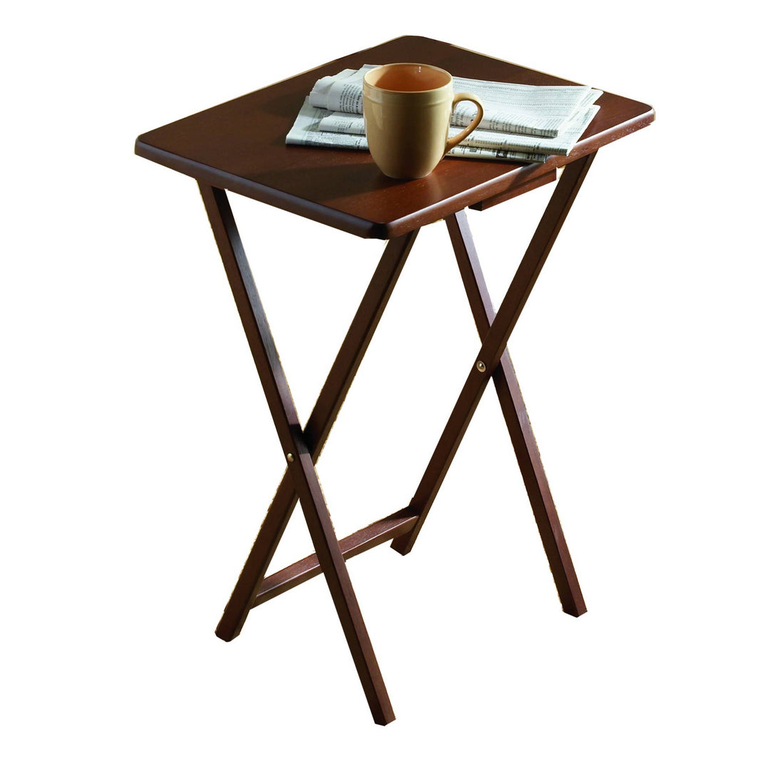 PJ Wood Folding TV Tray Tables with Compact Storage Rack, Walnut (Open Box)