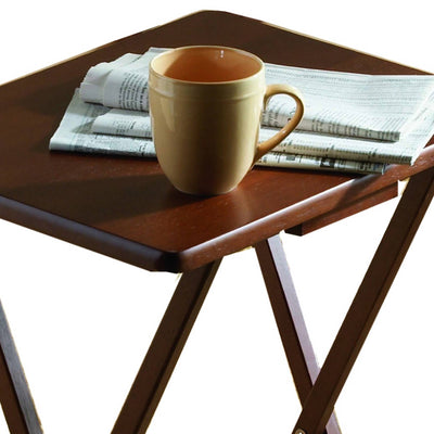 PJ Wood Folding TV Tray Tables with Compact Storage Rack, Walnut, 5pc(For Parts) - VMInnovations