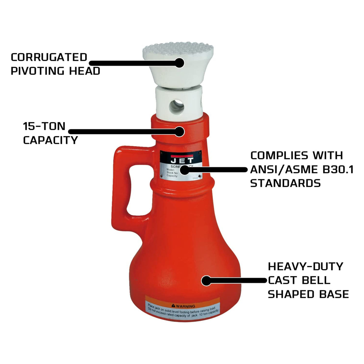 Jet 441315 Heavy Duty 15 Ton Mechanical Cast Bell Shaped Hyrdraulic Screw Jack