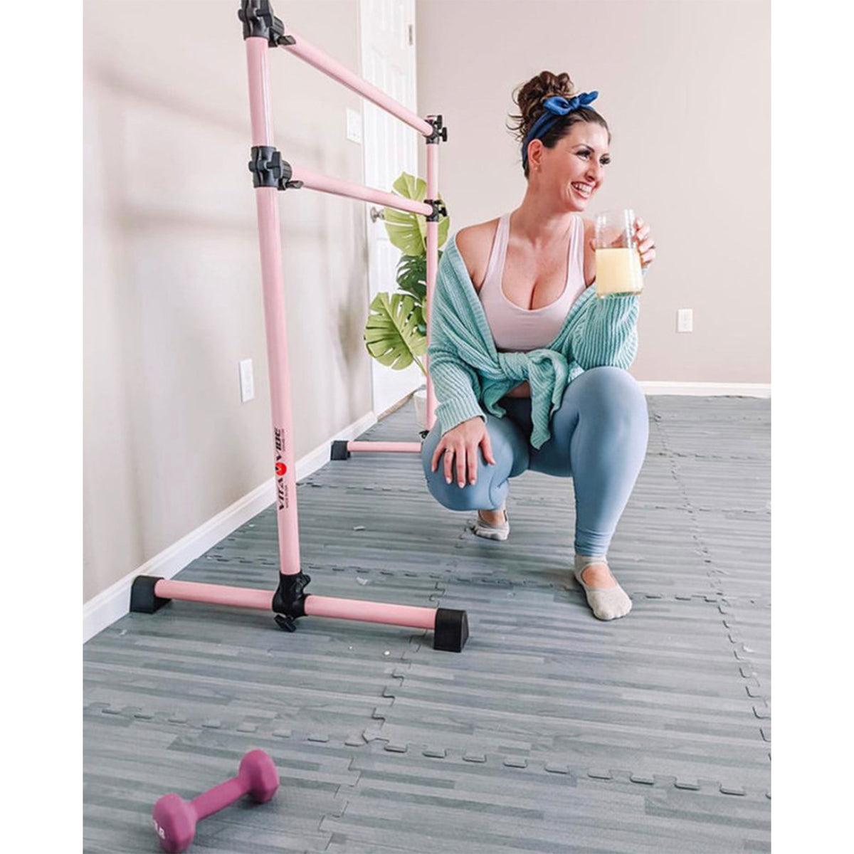 Vita Barre Prodigy Series 8' Aluminum Portable Double Ballet Barre, Satin Silver