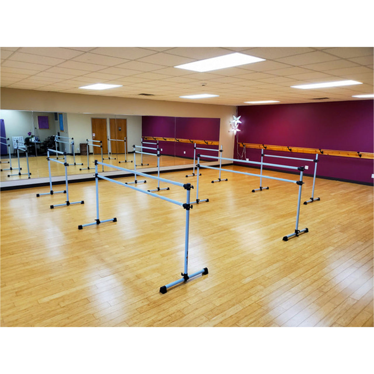 Vita Barre Prodigy Series 8' Aluminum Portable Double Ballet Barre, Satin Silver