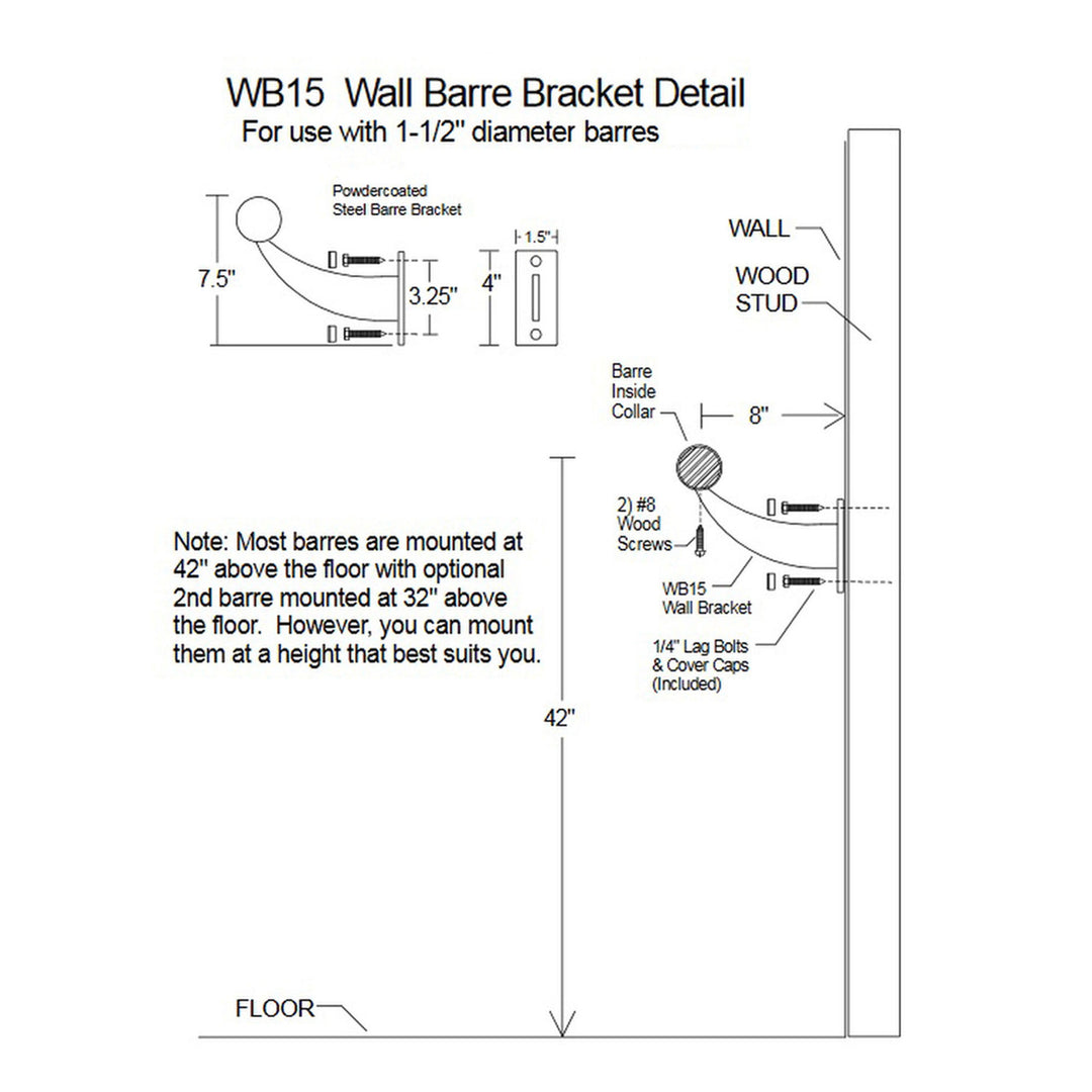 Vita Barre Classic WS48-W Single Bar Wall Mount Ballet Barre System, 4Ft(Used)