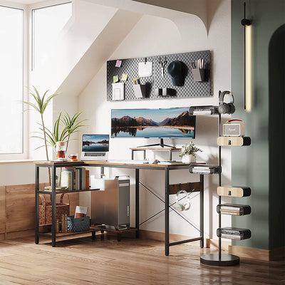 ODK 47 In Compact L Shaped Desk w/ Storage Shelves & Monitor Stand, Rustic Brown - VMInnovations