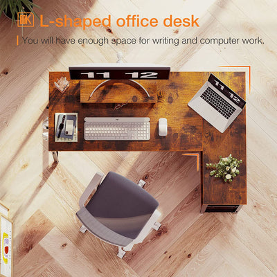 ODK 47 In Compact L Shaped Desk w/ Storage Shelves & Monitor Stand, Rustic Brown - VMInnovations