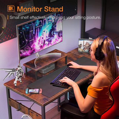 ODK 47 In Compact L Shaped Desk w/ Storage Shelves & Monitor Stand, Rustic Brown - VMInnovations