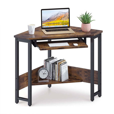 Corner Triangle Computer Desk w/ Storage Space & Keyboard Tray (Used) - VMInnovations