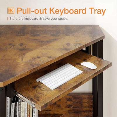 Corner Triangle Computer Desk w/ Storage Space & Keyboard Tray (Used) - VMInnovations