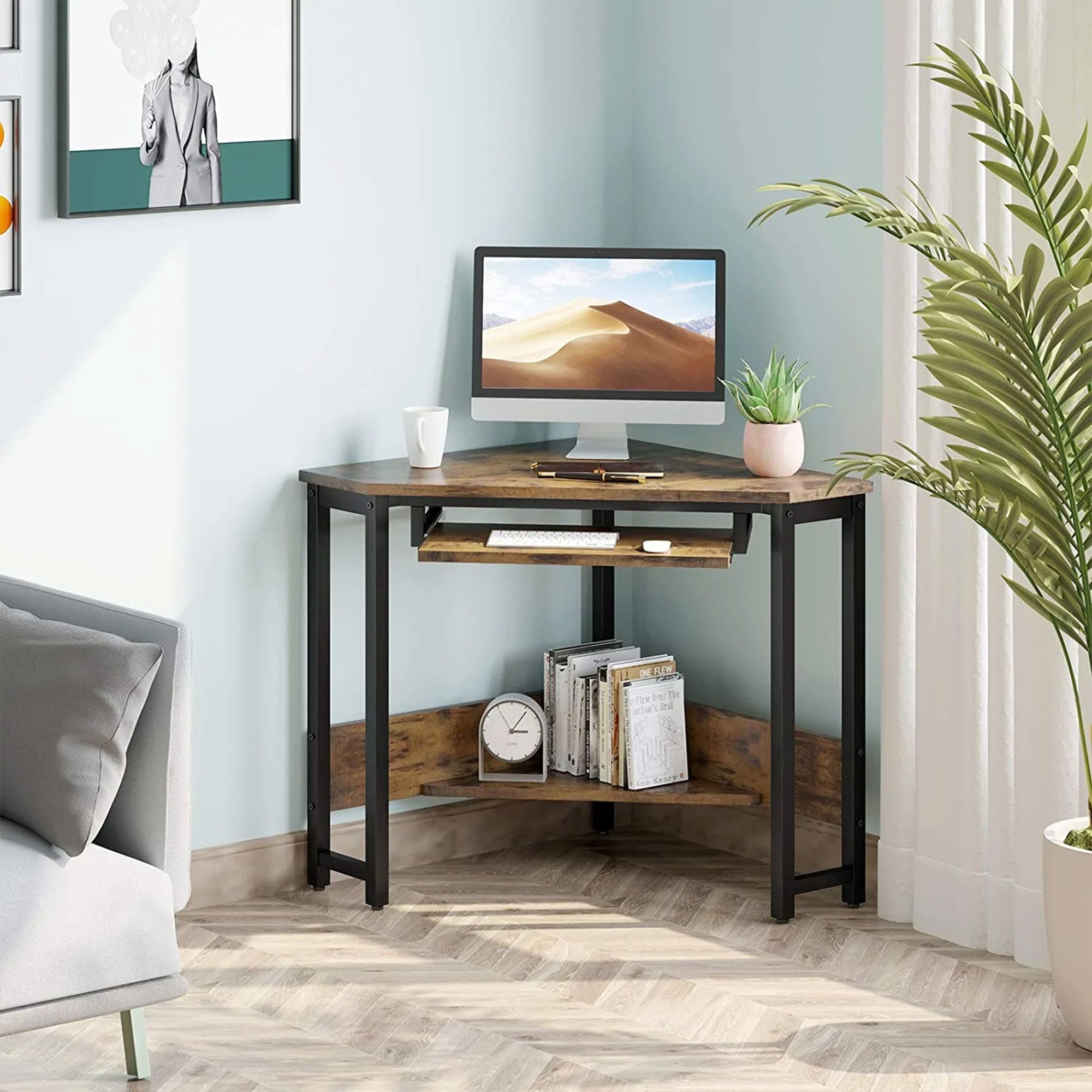 Corner Triangle Computer Desk w/ Storage Space & Keyboard Tray (Used) - VMInnovations