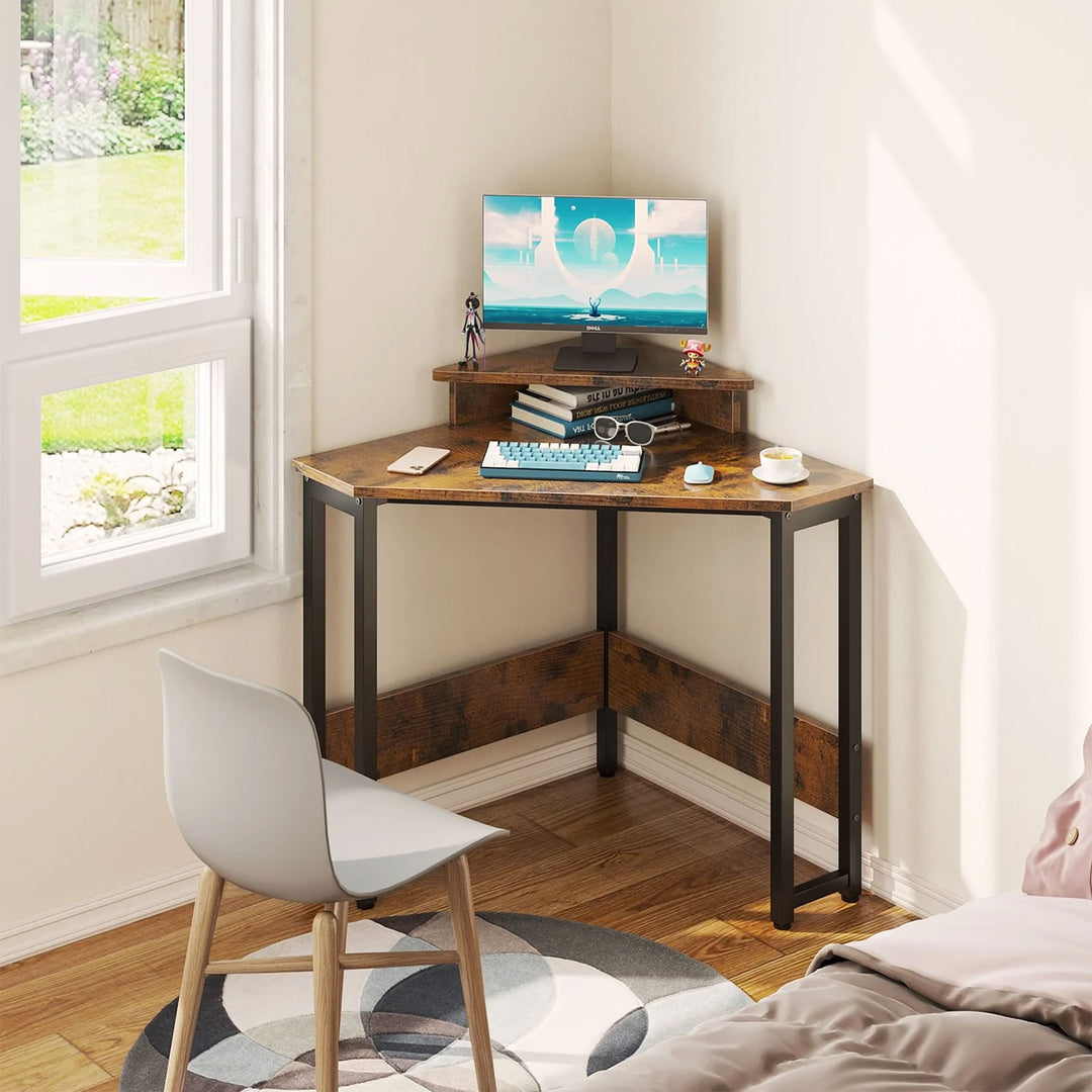 ODK Modern Corner Computer Writing Desk w/ Monitor Stand,Rustic Brown(For Parts) - VMInnovations