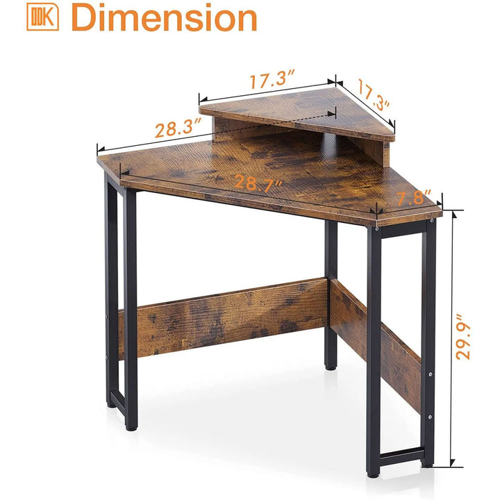 Triangle Corner Computer Writing Desk w/ Monitor Stand, Rustic Brown (Open Box)