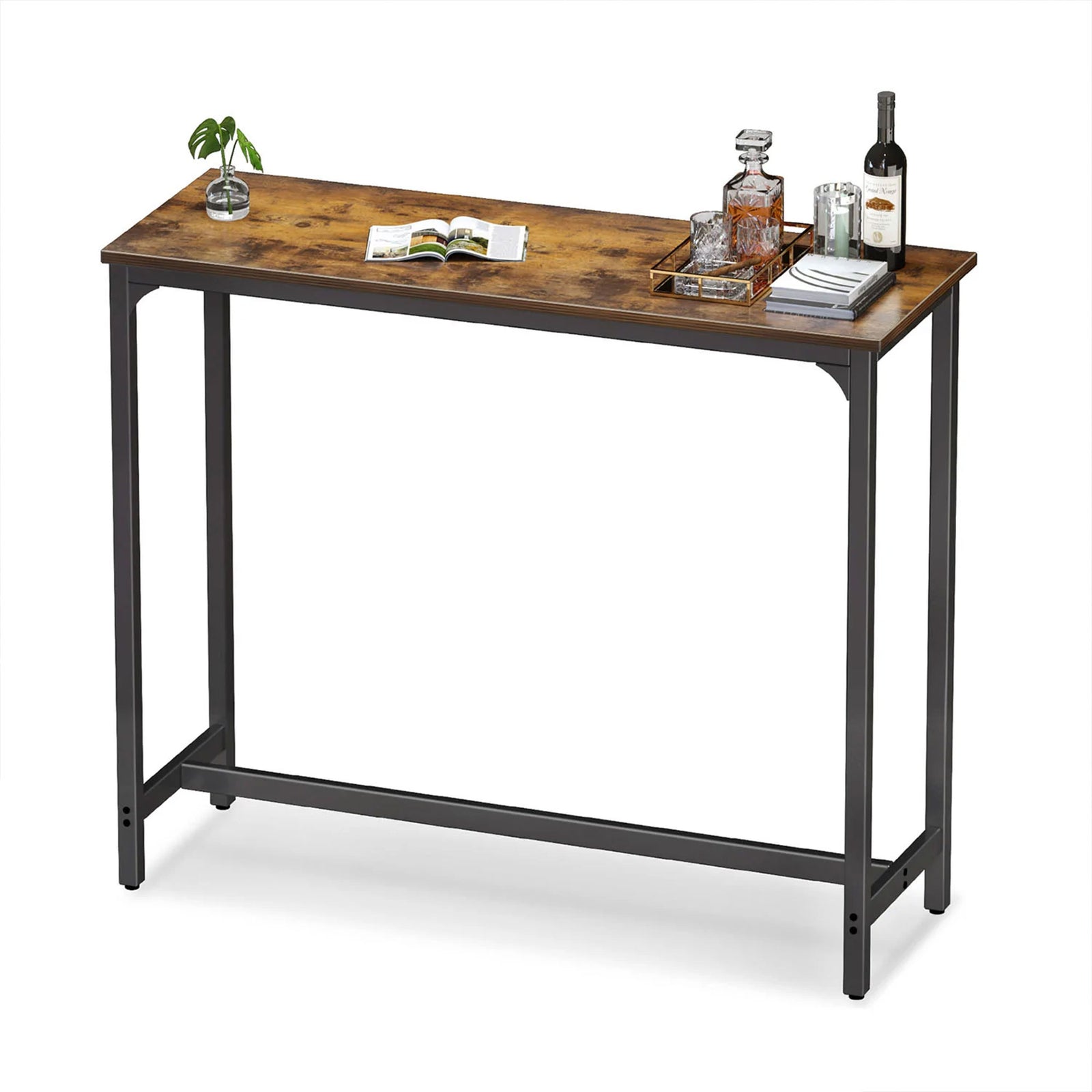 ODK 47 Inch Rectangular Modern Bar Height Table w/ Metal Legs, Rustic Brown - VMInnovations