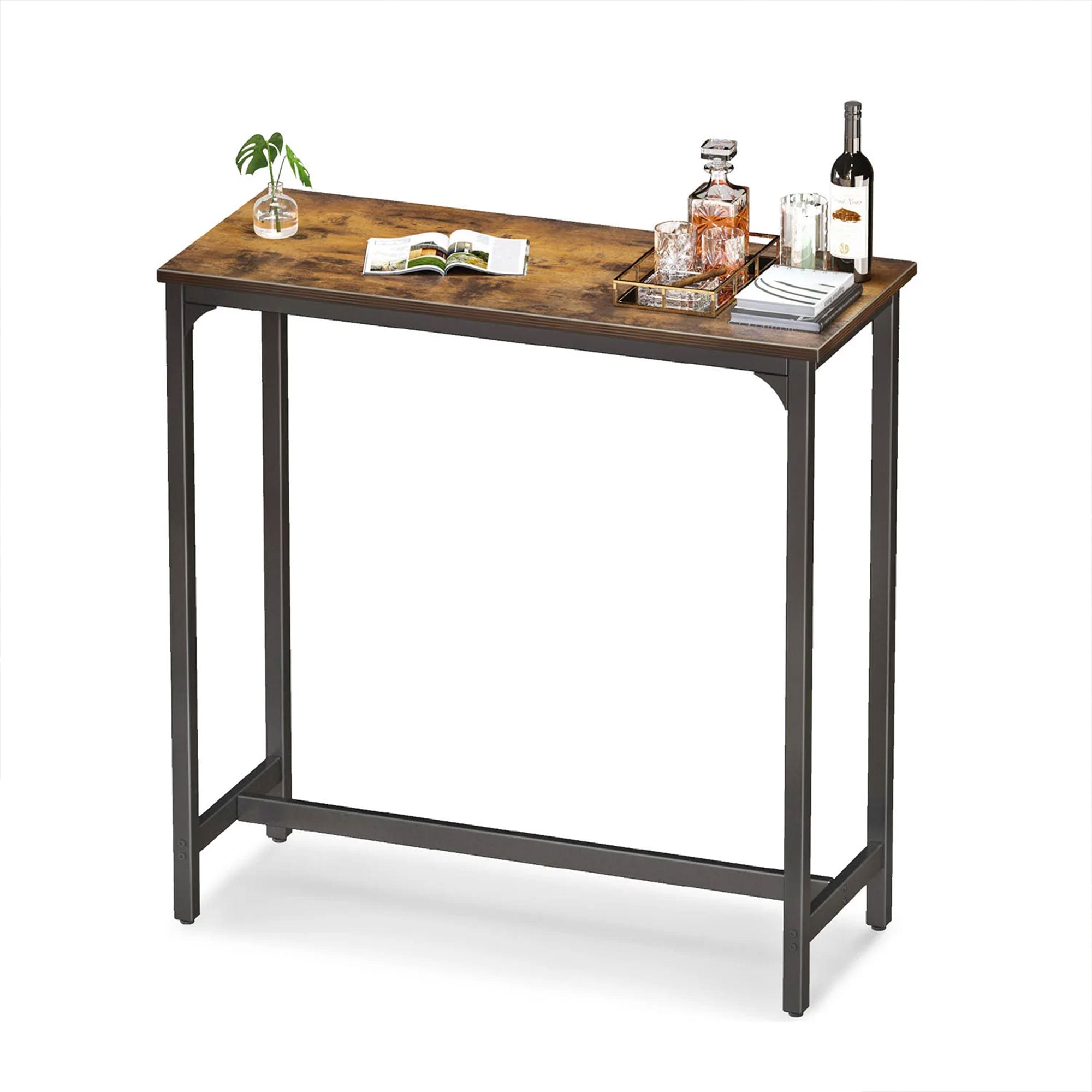 ODK 39 Inch Rectangular Modern Bar Height Table w/ Metal Legs, Brown (Open Box) - VMInnovations