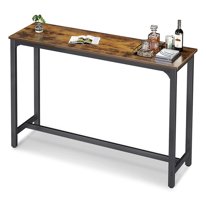 ODK 55 Inch Rectangular Modern Bar Height Pub Table w/ Metal Legs, Rustic Brown