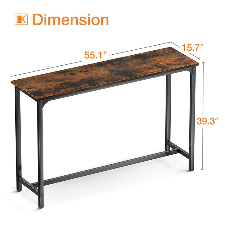 ODK 55 Inch Rectangular Modern Bar Height Pub Table w/ Metal Legs, Rustic Brown