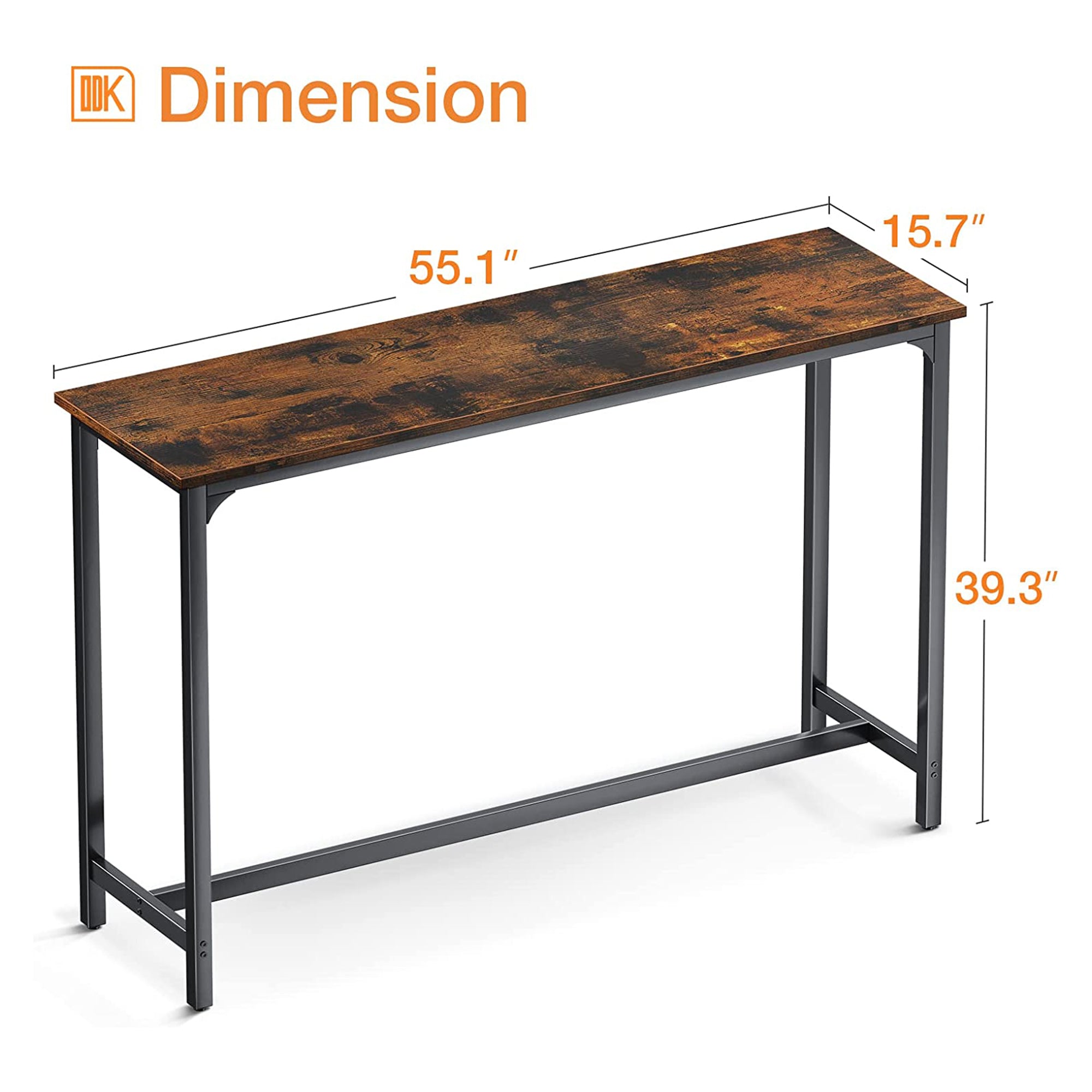 ODK 55 Inch Modern Bar Height Pub Table w/ Metal Legs, Rustic Brown (For Parts) - VMInnovations