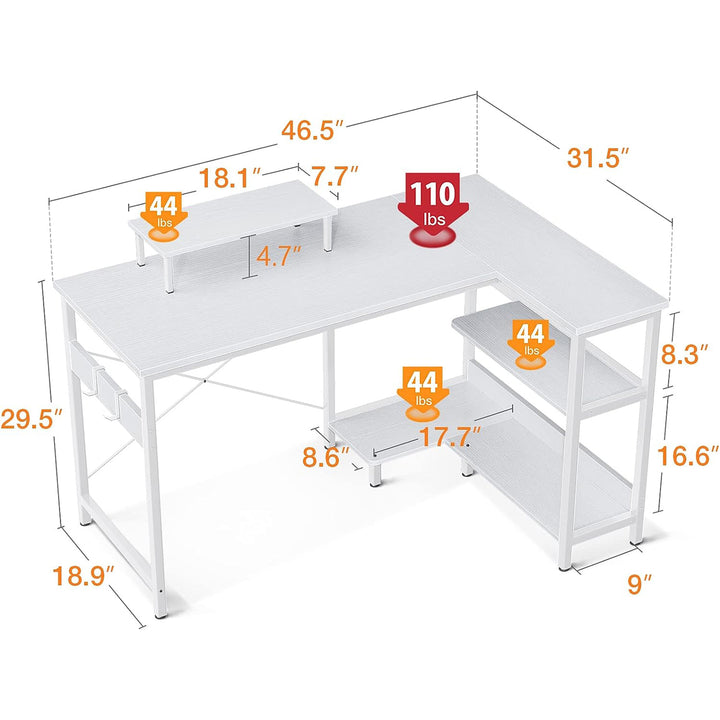 ODK 47 Inch Compact L Shaped Desk w/Storage Shelves & Monitor Stand (For Parts) - VMInnovations