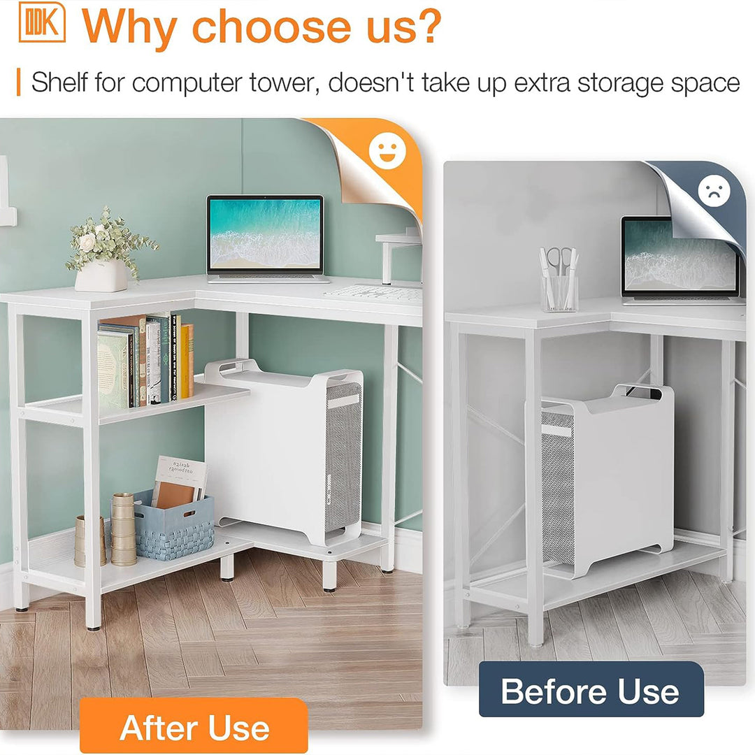 ODK 47 Inch Compact L Shaped Desk with Storage Shelves and Monitor Stand (Used) - VMInnovations