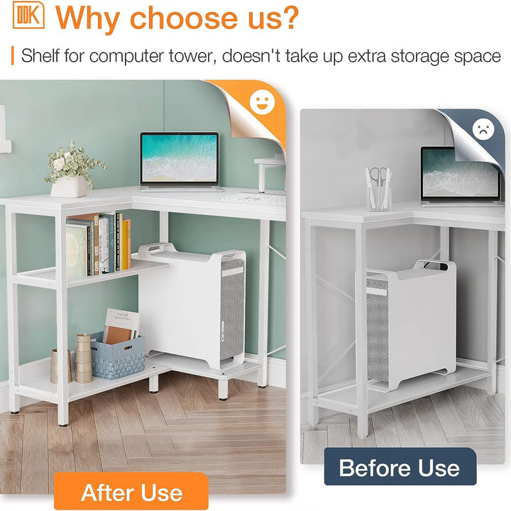 ODK 47 Inch Compact L Shaped Desk with Storage Shelves and Monitor Stand (Used) - VMInnovations