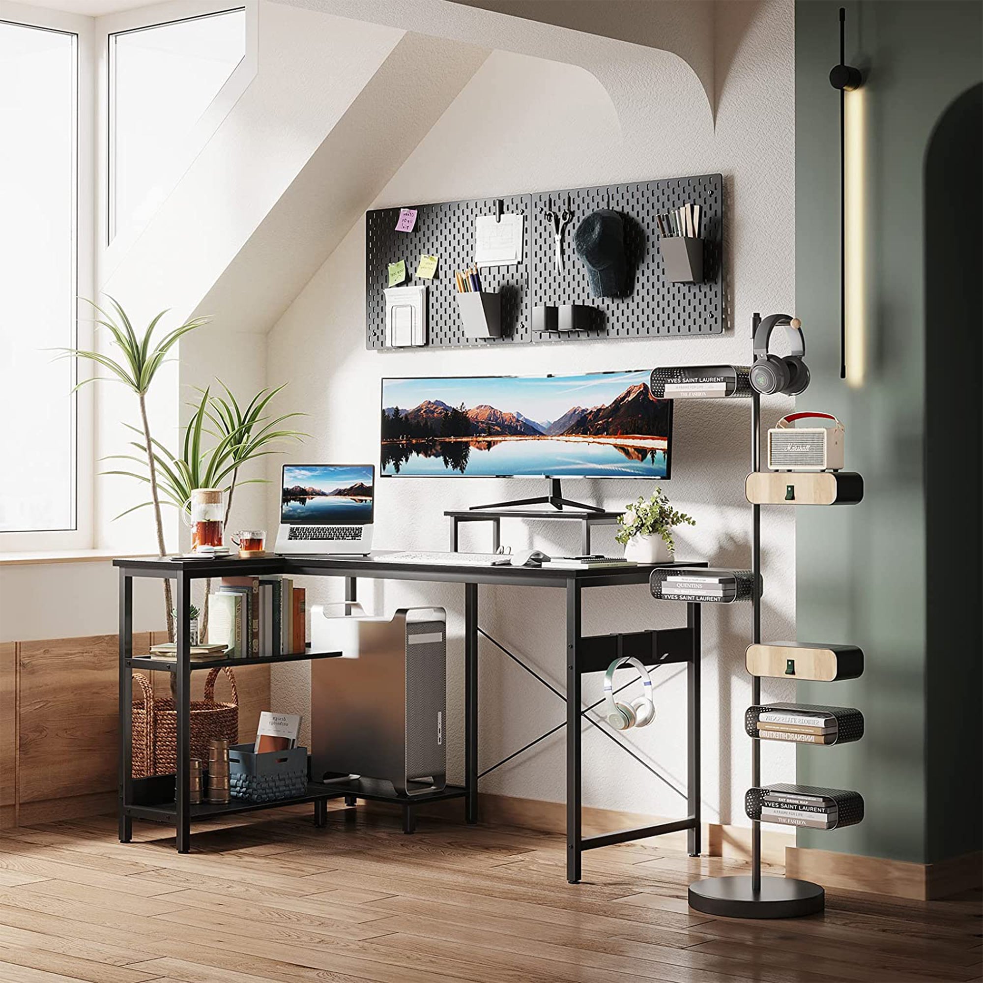 ODK 47 Inch Compact L Shaped Desk w/Storage Shelves and Monitor Stand (Open Box) - VMInnovations