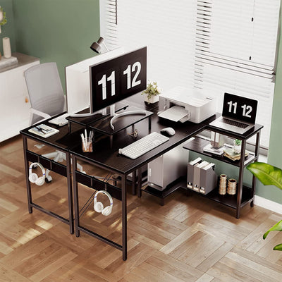 ODK 47 Inch Compact L Shaped Desk w/Storage Shelves and Monitor Stand (Open Box) - VMInnovations