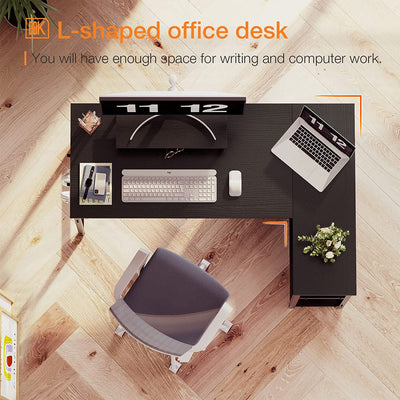 ODK 47 Inch Compact L Shaped Desk w/Storage Shelves and Monitor Stand (Open Box) - VMInnovations