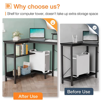 ODK 47In L Shaped Desk with Storage Shelves and Monitor Stand, Black (Used) - VMInnovations