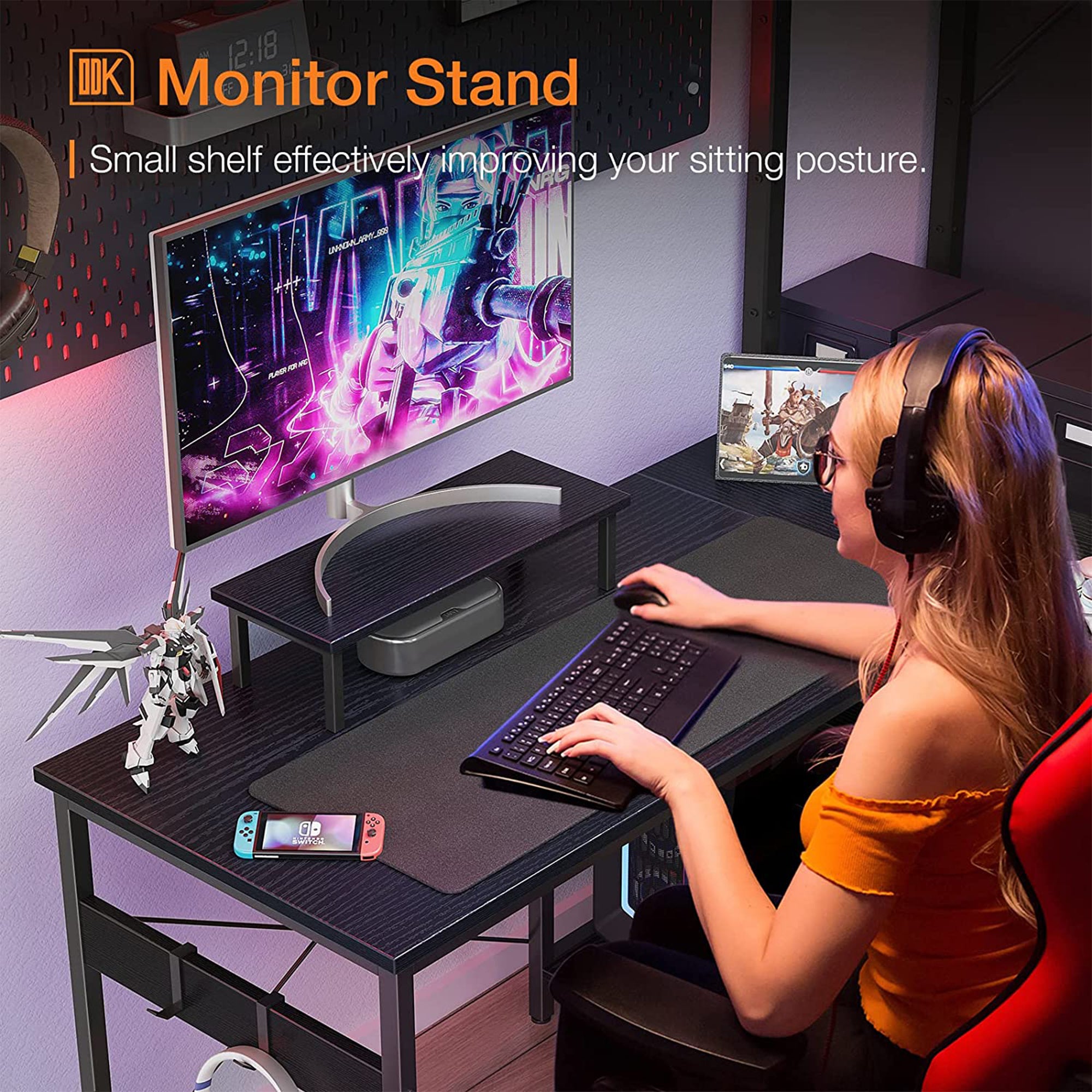 ODK 47In L Shaped Desk with Storage Shelves and Monitor Stand, Black (Used) - VMInnovations