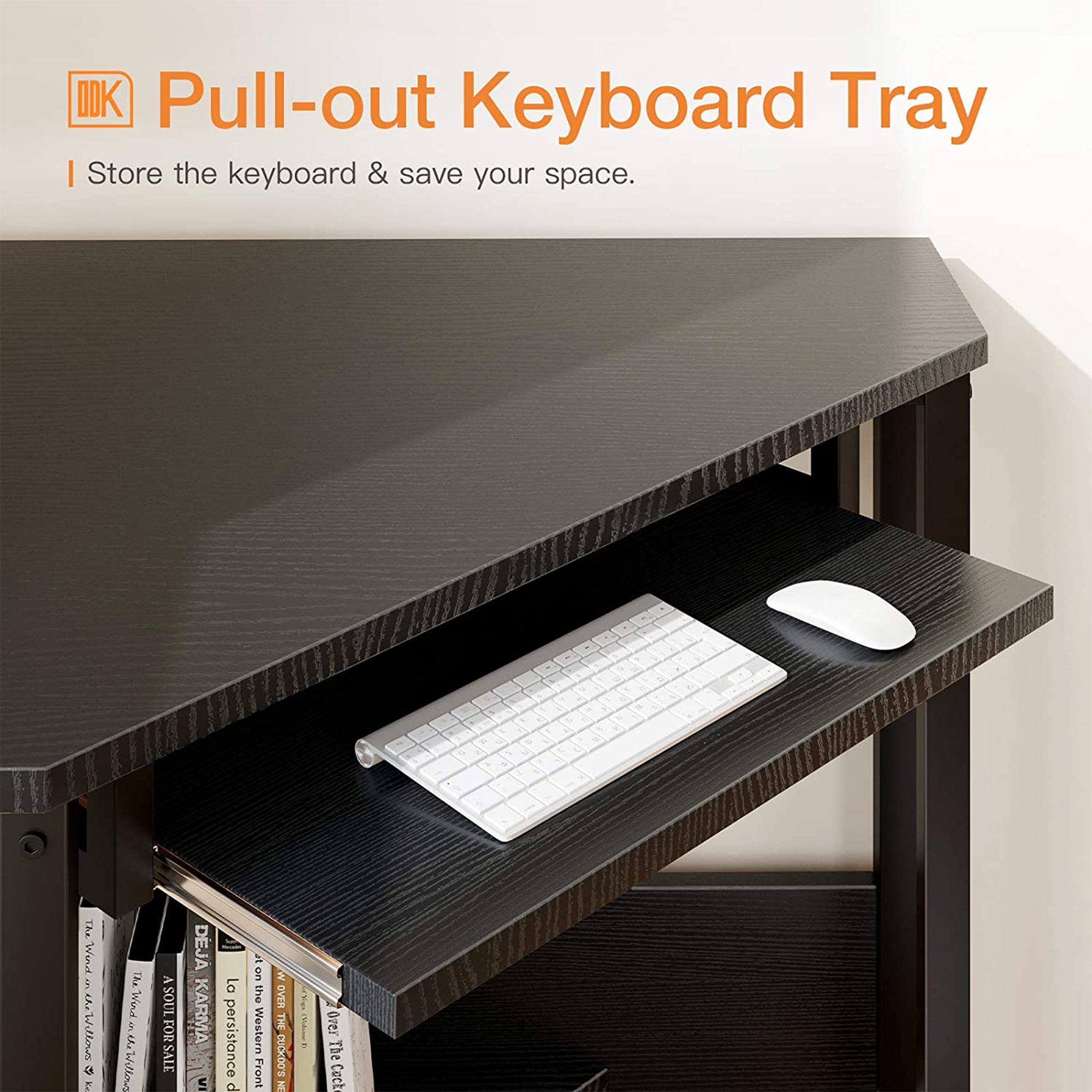 ODK Modern Triangle Corner Computer Writing Desk w/ Keyboard Tray, Black (Used) - VMInnovations