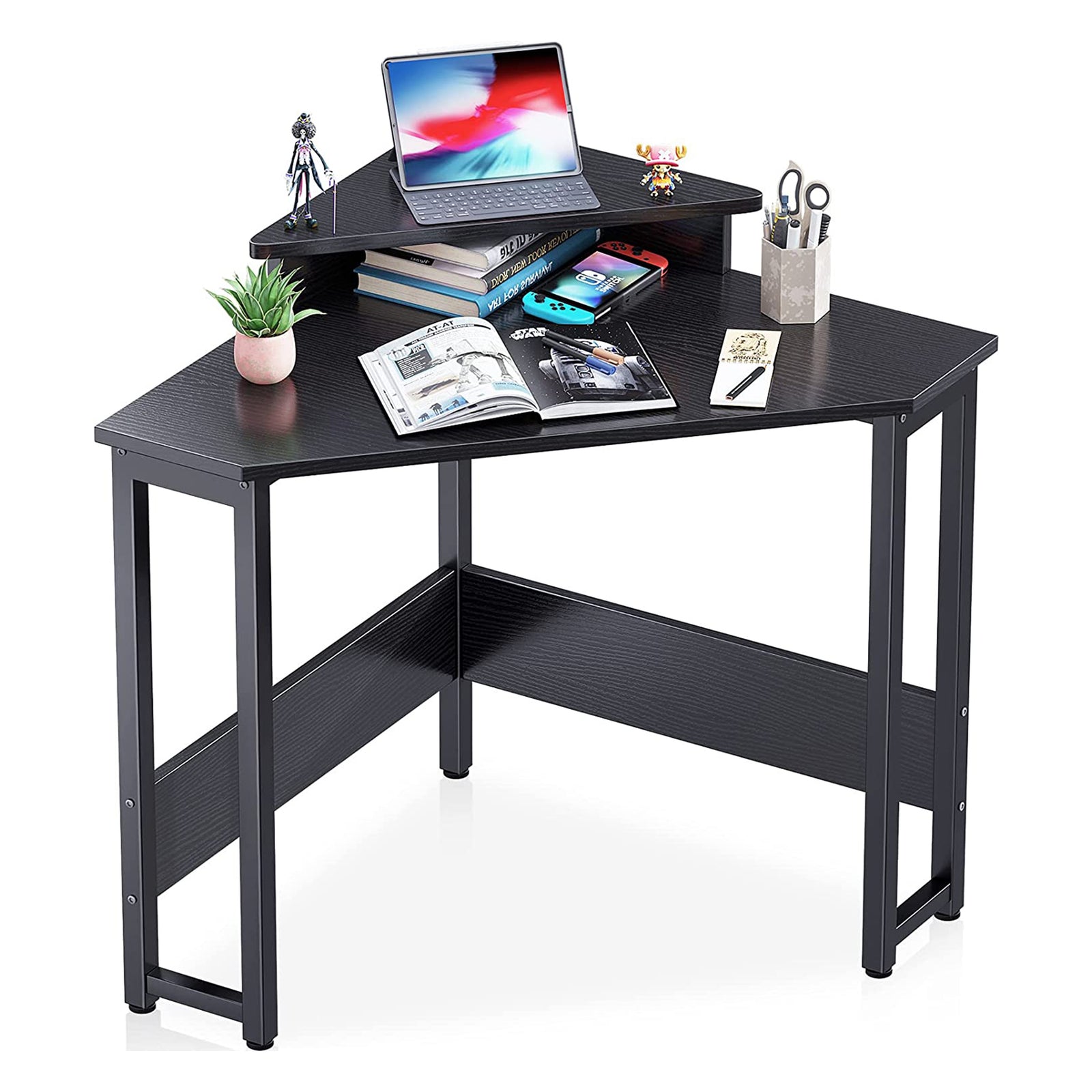 ODK Modern Triangle Corner Computer Writing Desk w/ Raised Monitor Stand, Black - VMInnovations