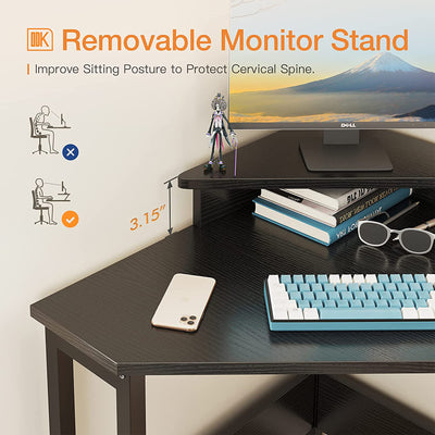 ODK Modern Triangle Corner Computer Writing Desk w/ Raised Monitor Stand, Black