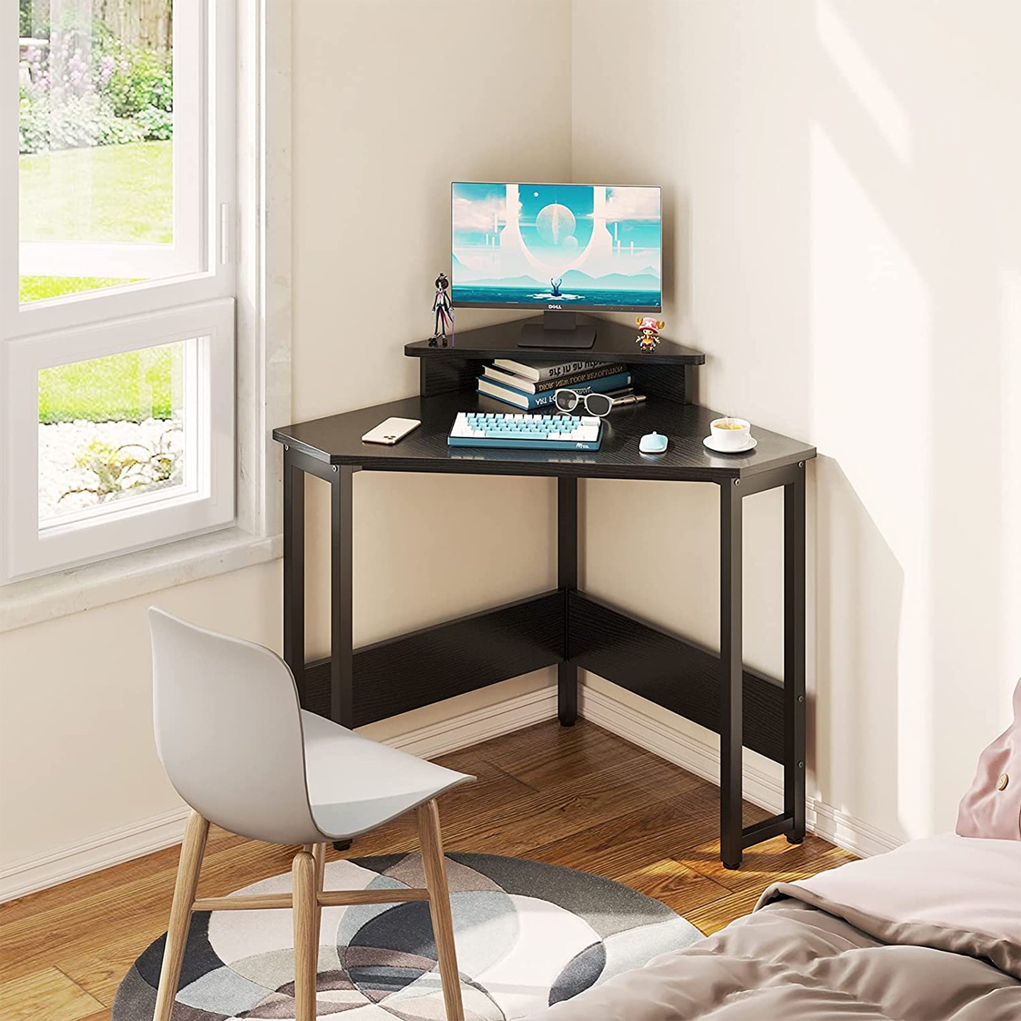 ODK Modern Triangle Corner Computer Writing Desk w/ Raised Stand (Open Box) - VMInnovations