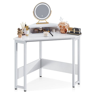 Modern Triangle Corner Computer Desk w/ Raised Monitor Stand, White (Open Box) - VMInnovations