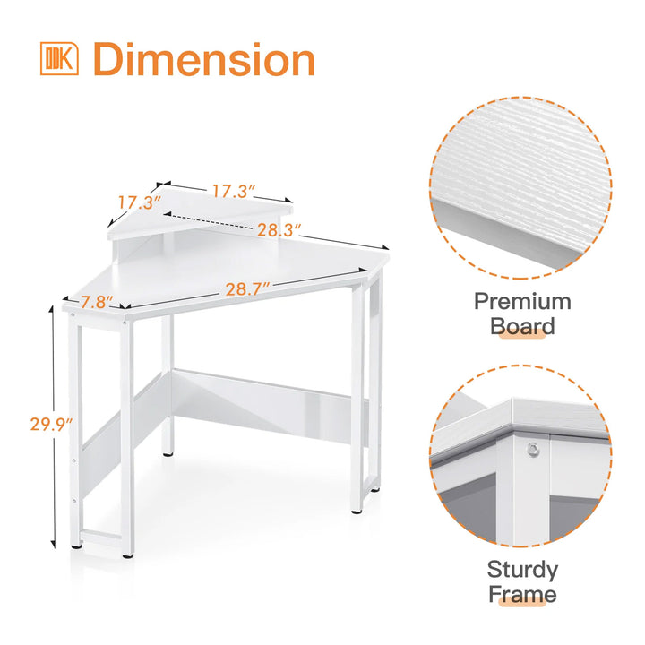 ODK Modern Triangle Corner Computer Writing Desk w/ Raised Monitor Stand, White