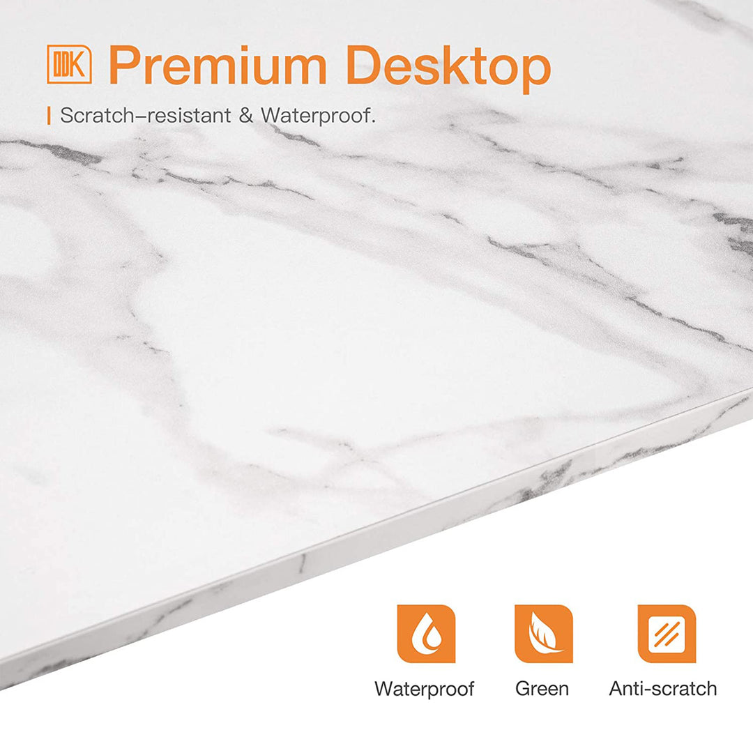 ODK Modern Corner Computer Desk w/Smooth Keyboard Tray, Gold Marble (Used)