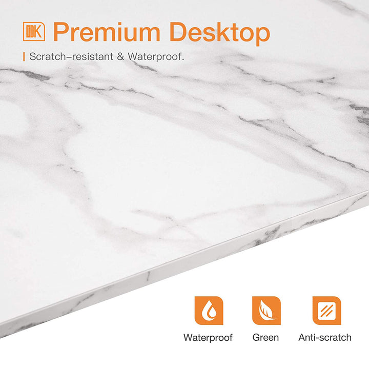 ODK Modern Corner Computer Desk w/Smooth Keyboard Tray, Gold Marble (Used)