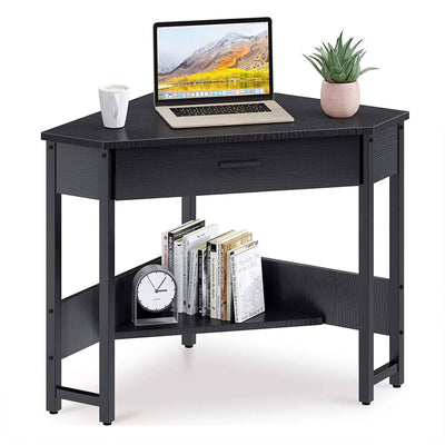 ODK Modern Triangle Corner Computer Writing Desk with Storage Drawer, Black