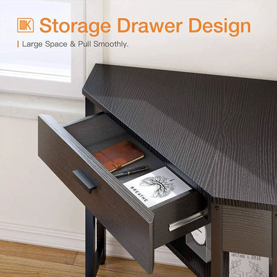 Triangle Corner Computer Writing Desk with Storage Drawer, Black (Open Box) - VMInnovations