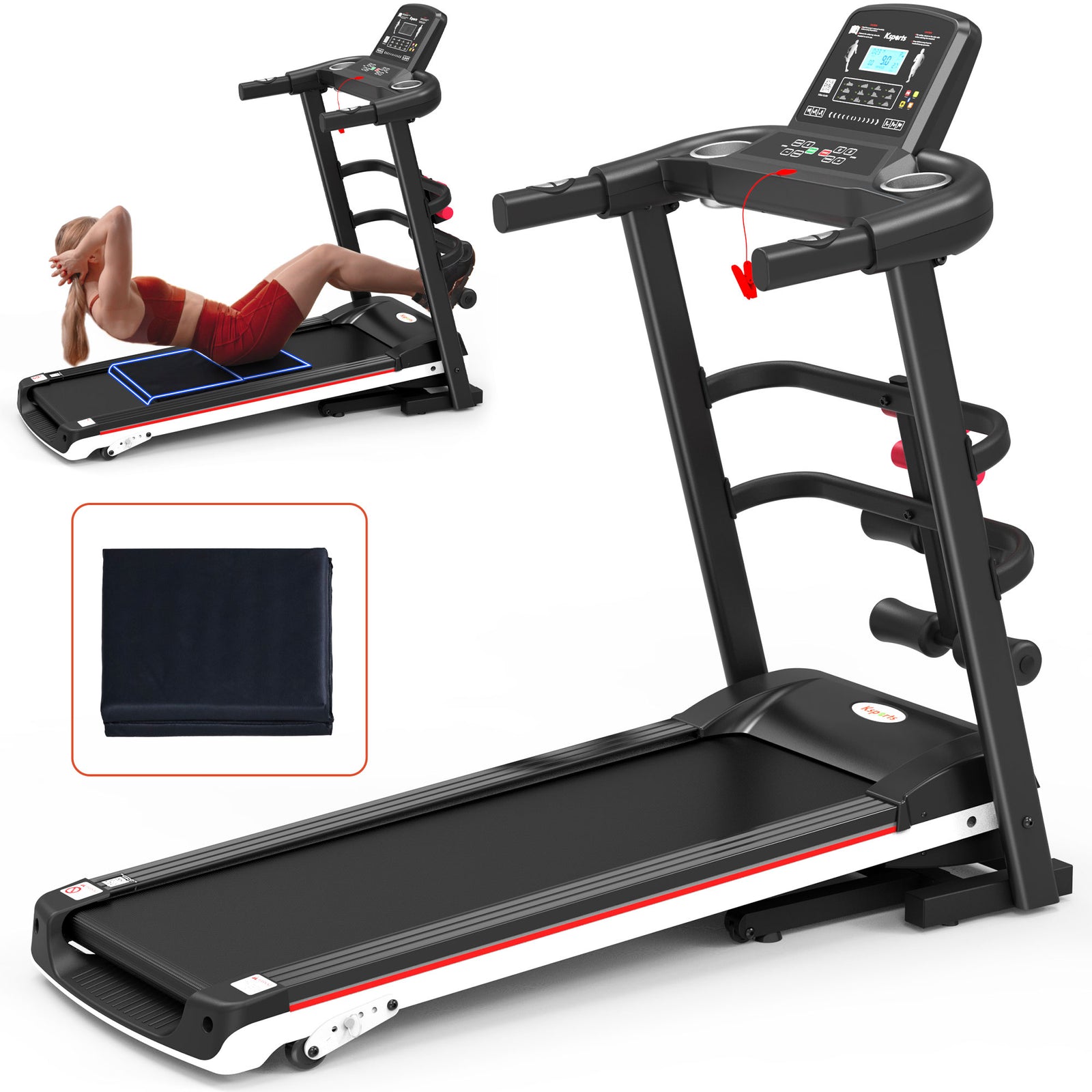 Ksports 16 Inch Wide Foldable Home Treadmill w/ Bluetooth & Fitness Tracking App - VMInnovations